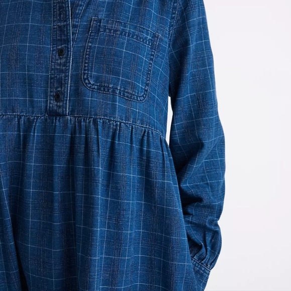 MADEWELL Size Large Indigo Plaid Denim Babydoll Shirtdress $128 Runs Small! EUC! - Picture 3 of 16